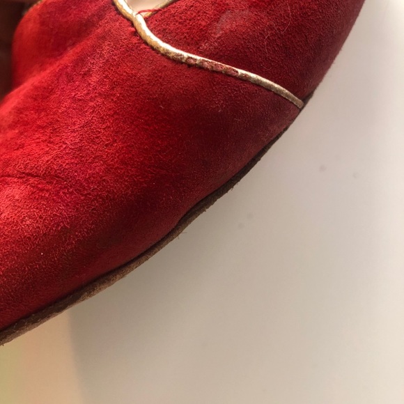 Jemima Vine 'Edie' Red & Gold Suede Flats - Picture 6 of 6